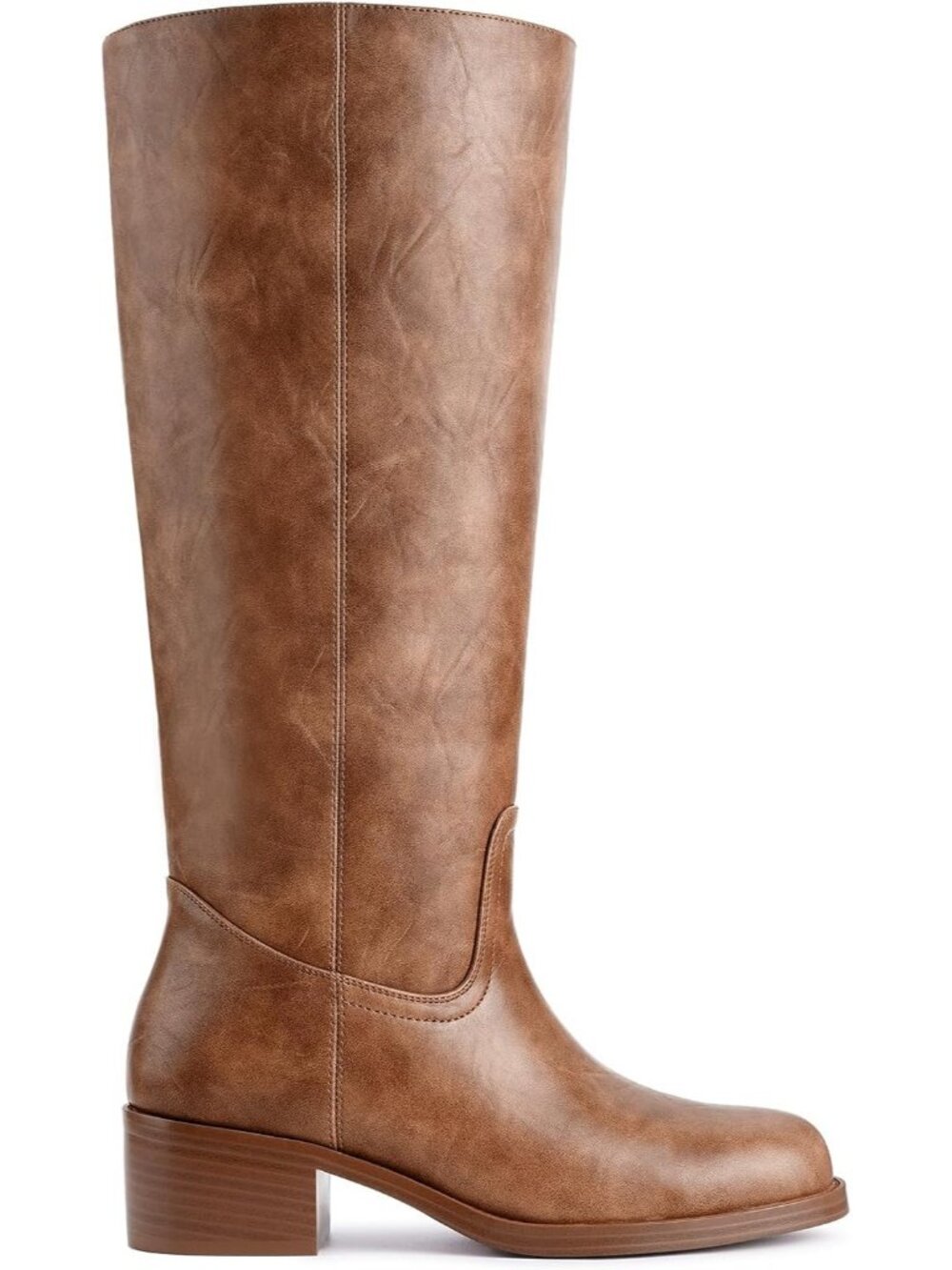 Womens Banana Brown Square Toe Chunky Block Heel Wide Calf Riding Knee High Boot